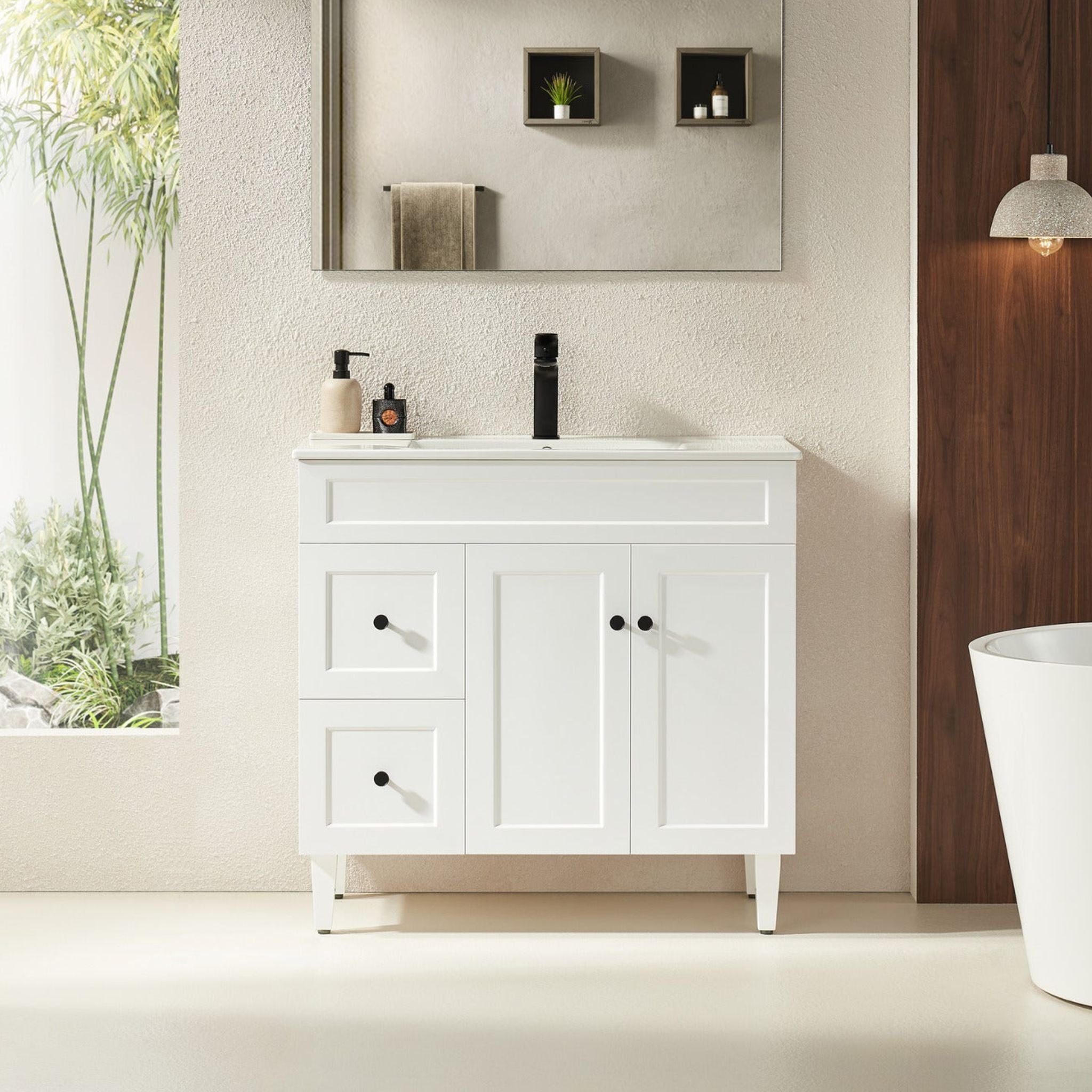 VITO HAMILTON MATTE WHITE 900MM SINGLE BOWL FLOOR STANDING VANITY (AVAILABLE IN LEFT AND RIGHT HAND DRAWER)