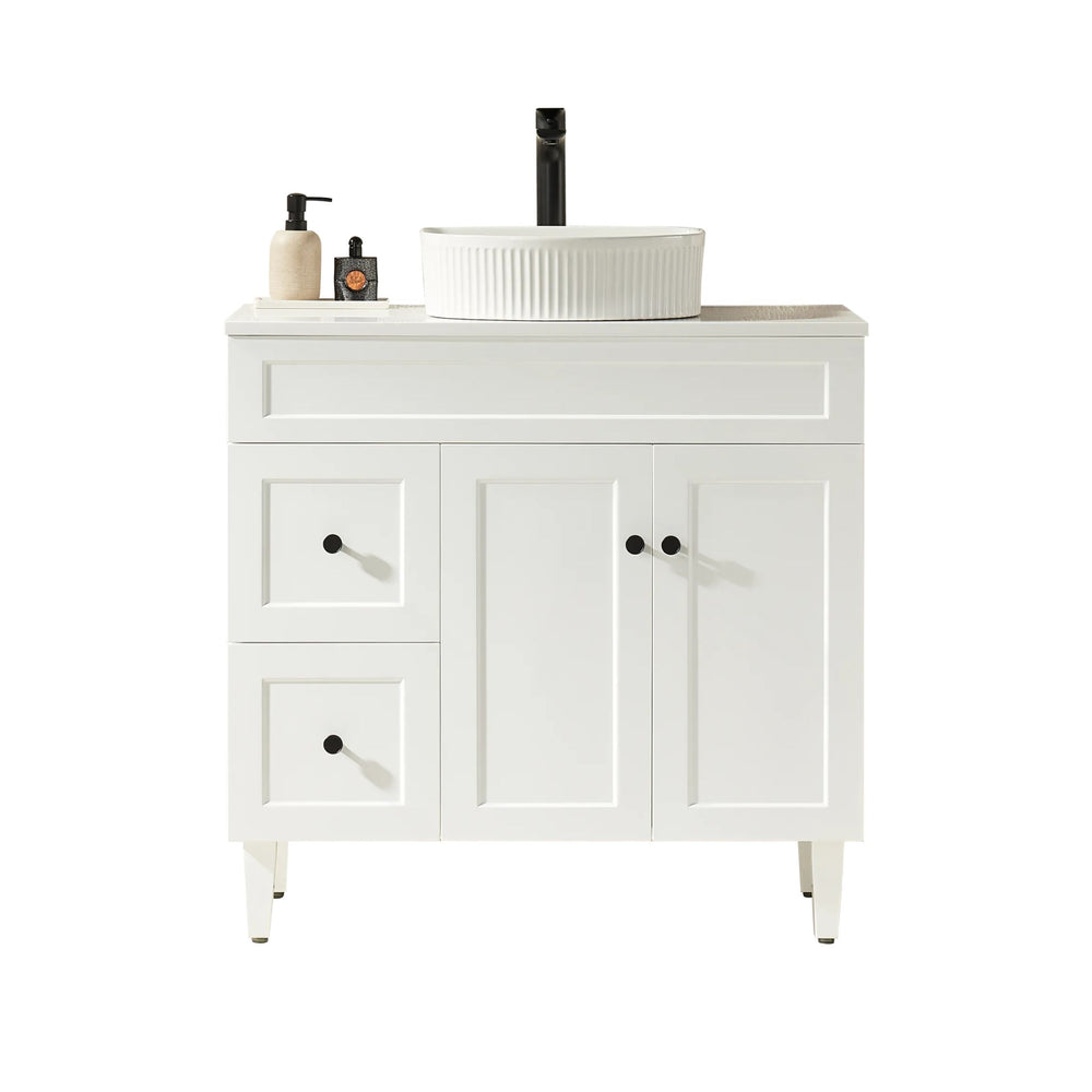 VITO HAMILTON MATTE WHITE 900MM SINGLE BOWL FLOOR STANDING VANITY (AVAILABLE IN LEFT AND RIGHT HAND DRAWER)