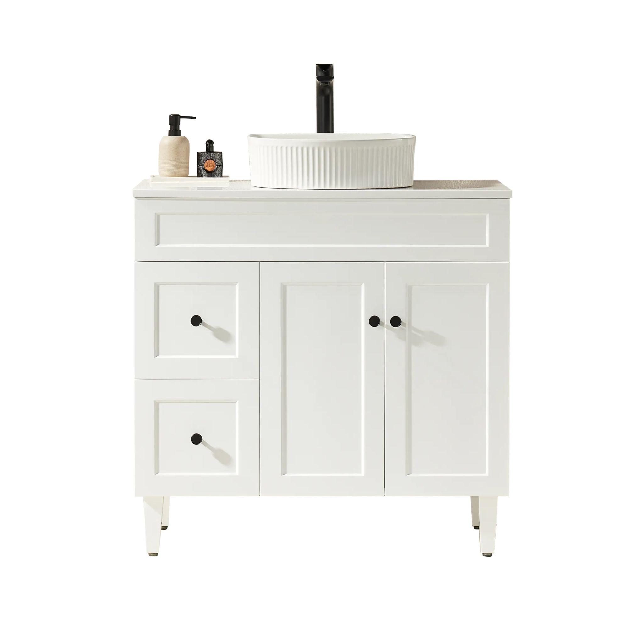 VITO HAMILTON MATTE WHITE 900MM SINGLE BOWL FLOOR STANDING VANITY (AVAILABLE IN LEFT AND RIGHT HAND DRAWER)