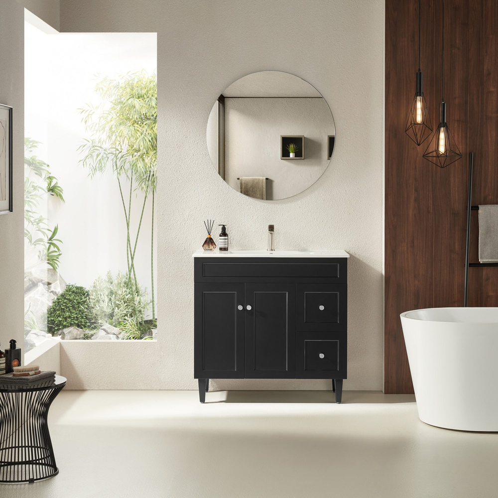 VITO HAMILTON MATTE BLACK 900MM SINGLE BOWL FLOOR STANDING VANITY (AVAILABLE IN LEFT AND RIGHT HAND DRAWER)