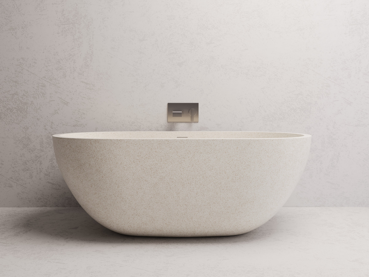 MADU HONEY FREESTANDING BATHTUB HANDCRAFTED TERRAZO STONE WHITE 1500MM