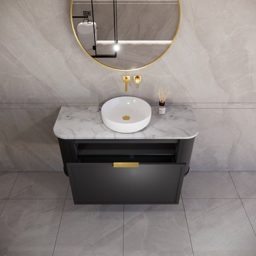 RIVA HOUSTON MATTE BLACK 1200MM SINGLE BOWL WALL HUNG VANITY
