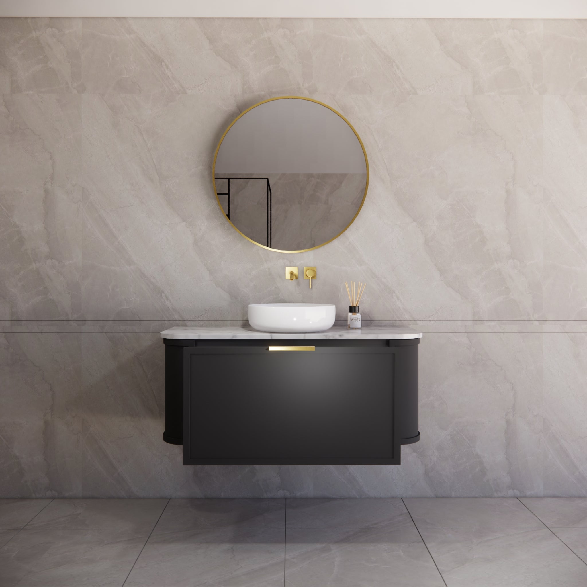 RIVA HOUSTON MATTE BLACK 1200MM SINGLE BOWL WALL HUNG VANITY