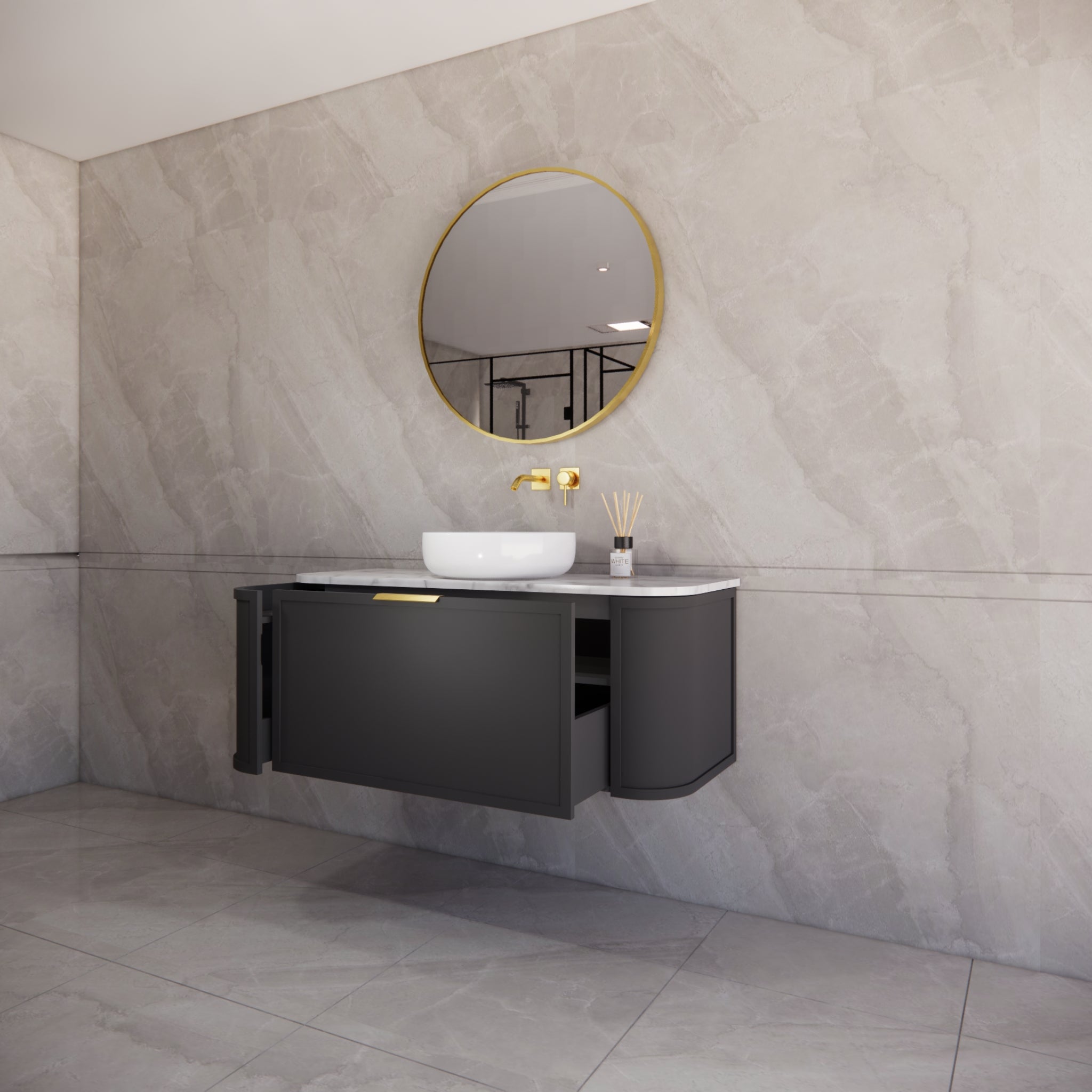 RIVA HOUSTON MATTE BLACK 1200MM SINGLE BOWL WALL HUNG VANITY