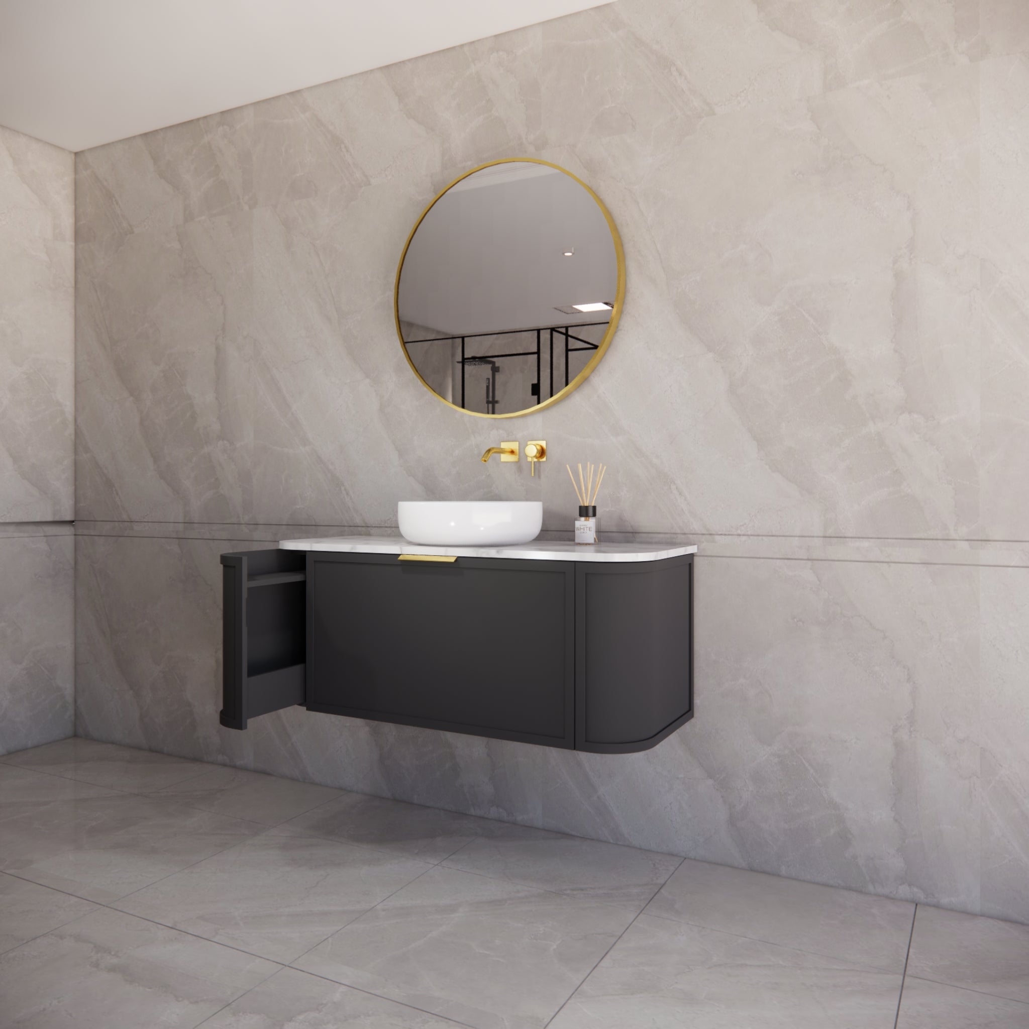 RIVA HOUSTON MATTE BLACK 1200MM SINGLE BOWL WALL HUNG VANITY