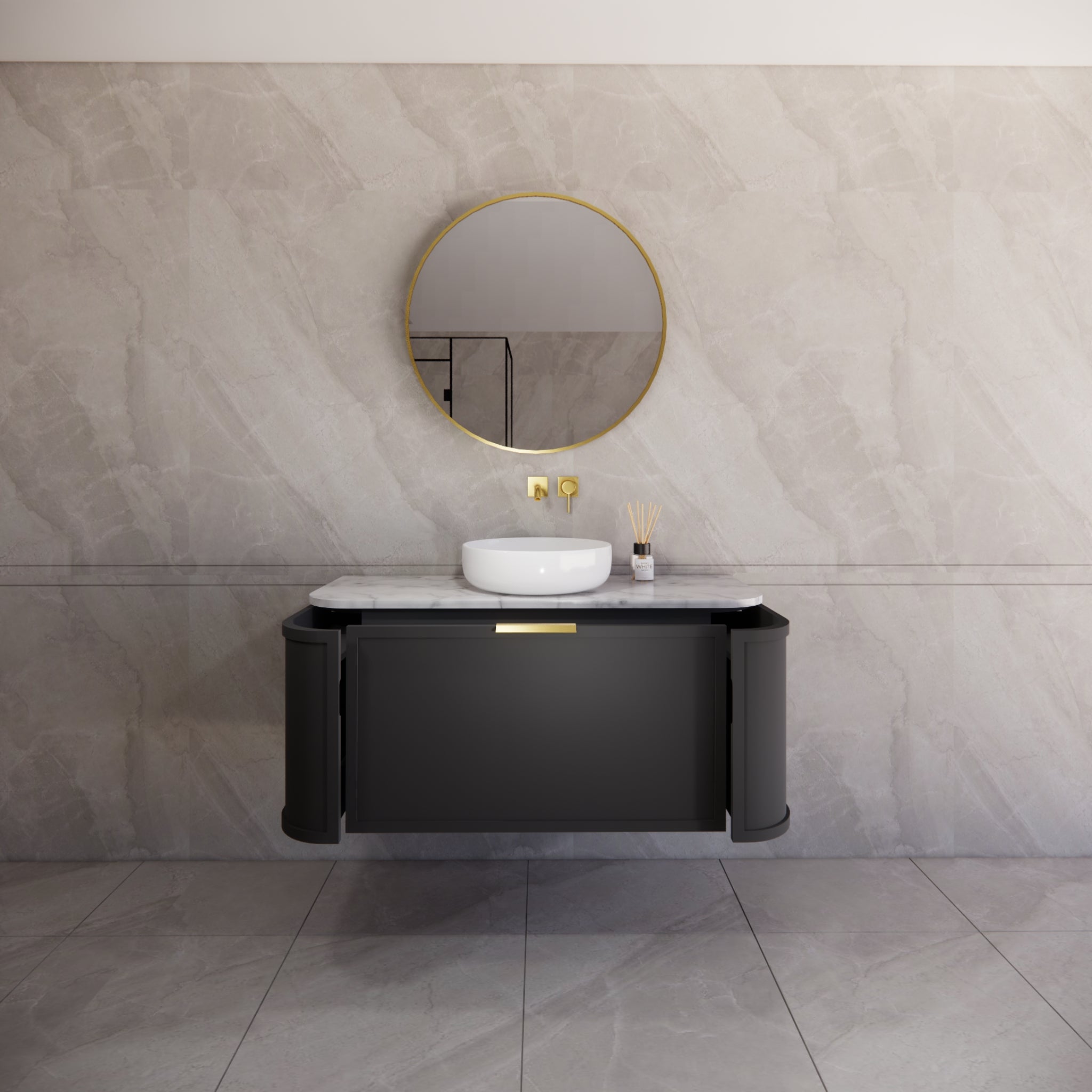 RIVA HOUSTON MATTE BLACK 1200MM SINGLE BOWL WALL HUNG VANITY