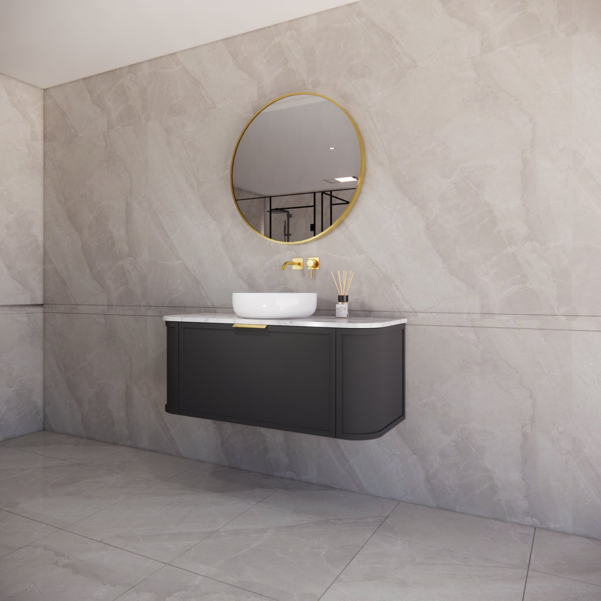 RIVA HOUSTON MATTE BLACK 1200MM SINGLE BOWL WALL HUNG VANITY