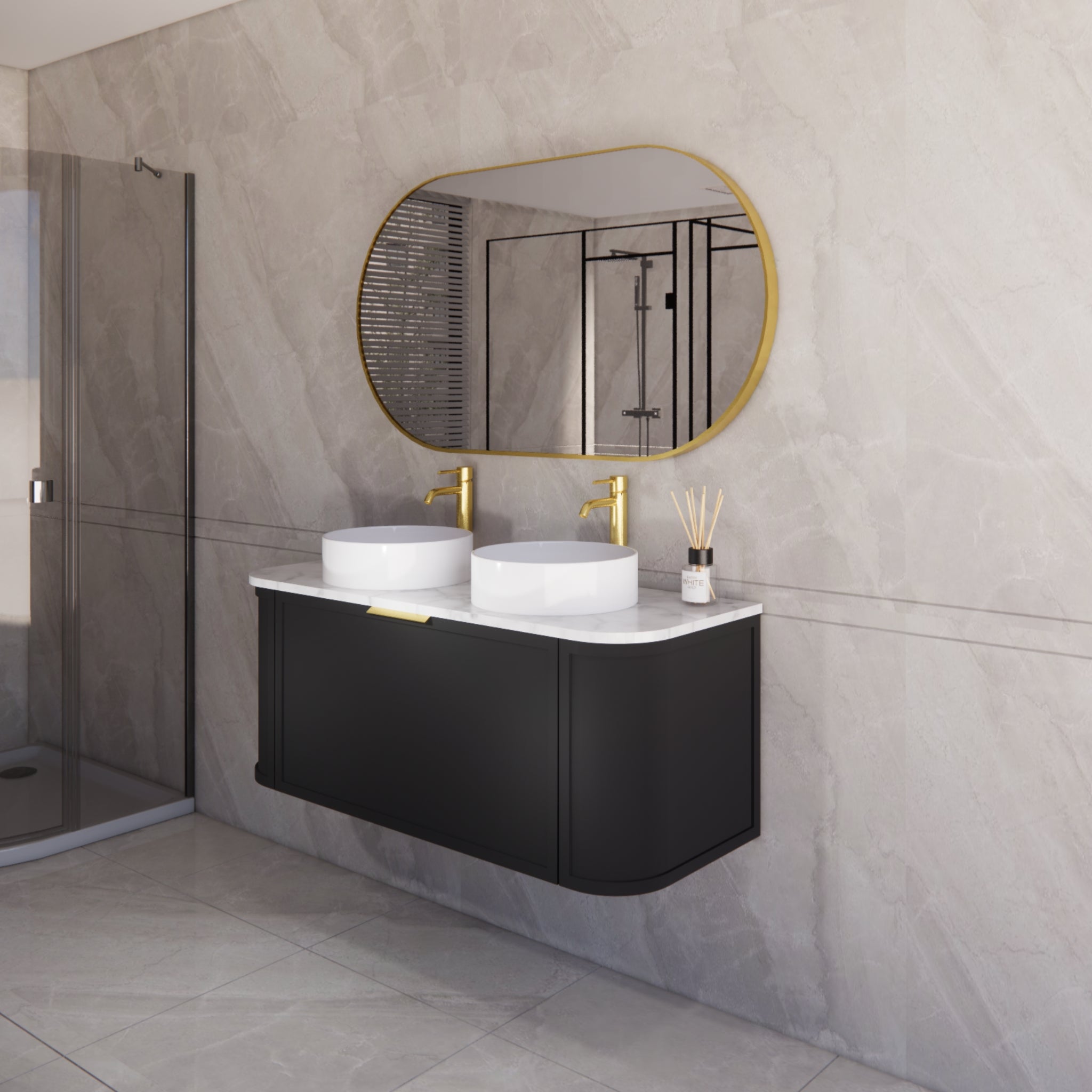 RIVA HOUSTON MATTE BLACK 1200MM DOUBLE BOWL WALL HUNG VANITY