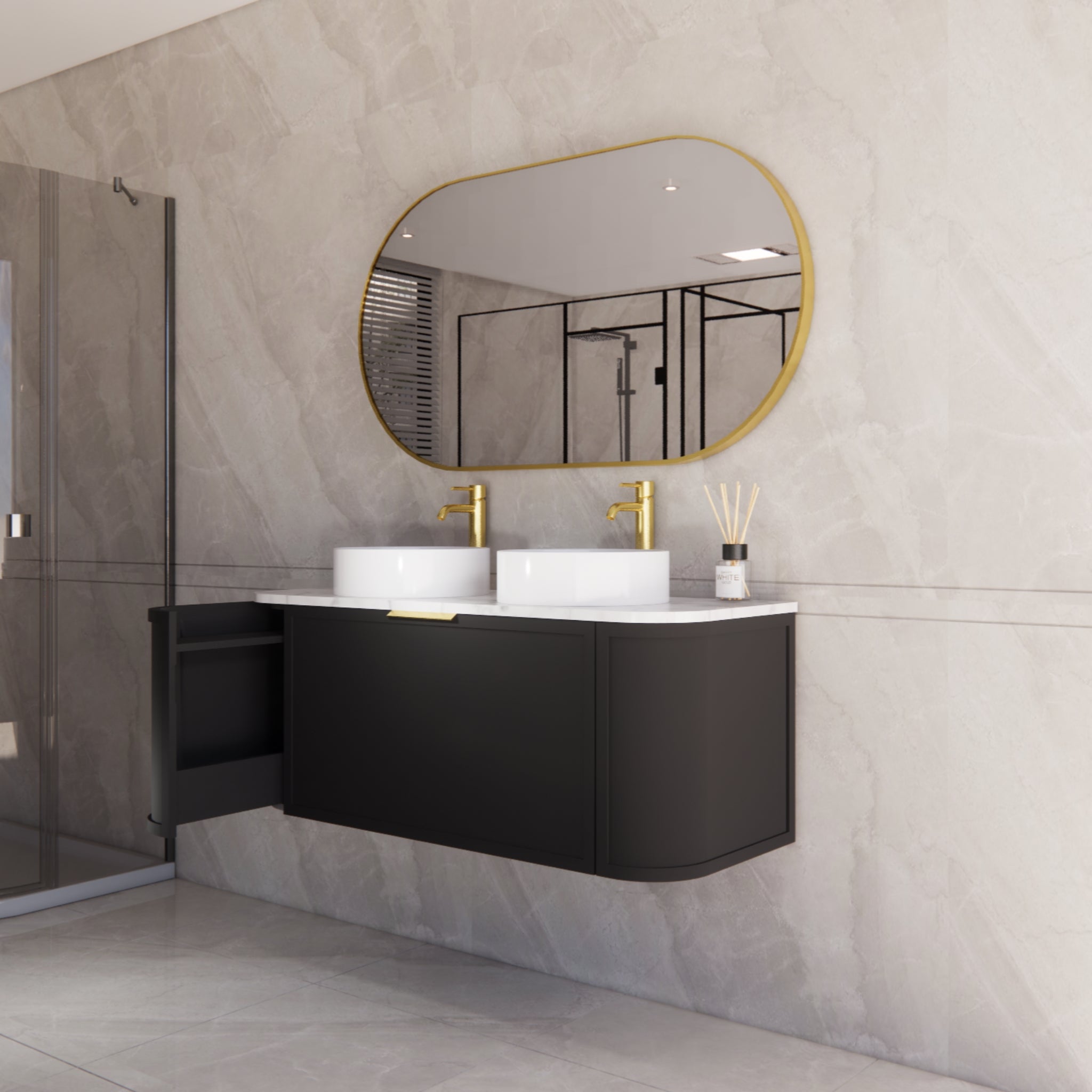 RIVA HOUSTON MATTE BLACK 1200MM DOUBLE BOWL WALL HUNG VANITY