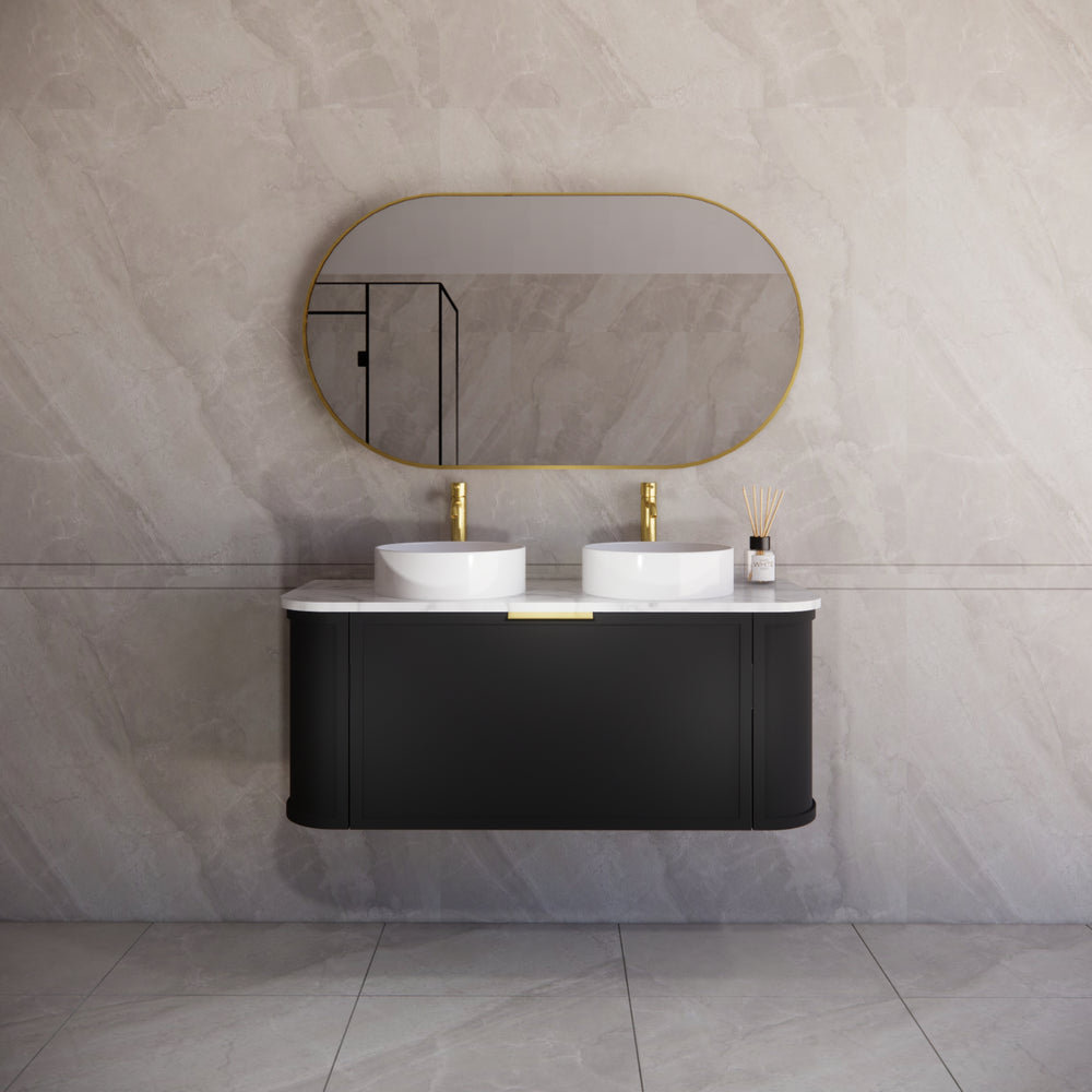 RIVA HOUSTON MATTE BLACK 1200MM DOUBLE BOWL WALL HUNG VANITY