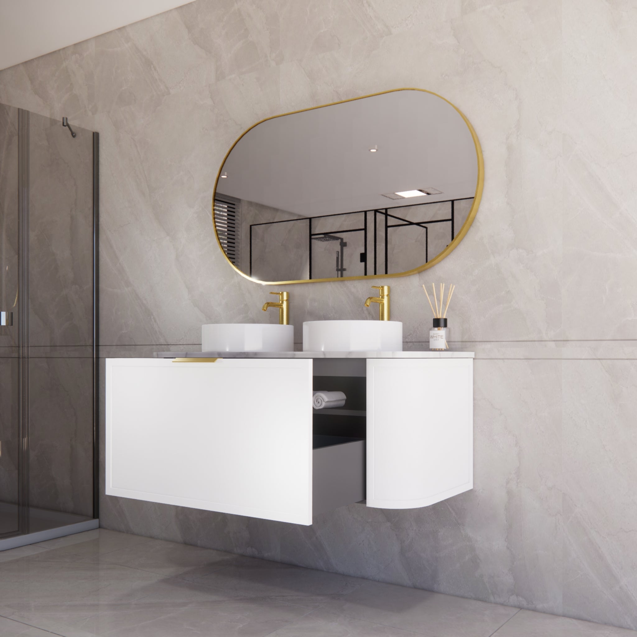 RIVA HOUSTON MATTE WHITE 1200MM DOUBLE BOWL WALL HUNG VANITY