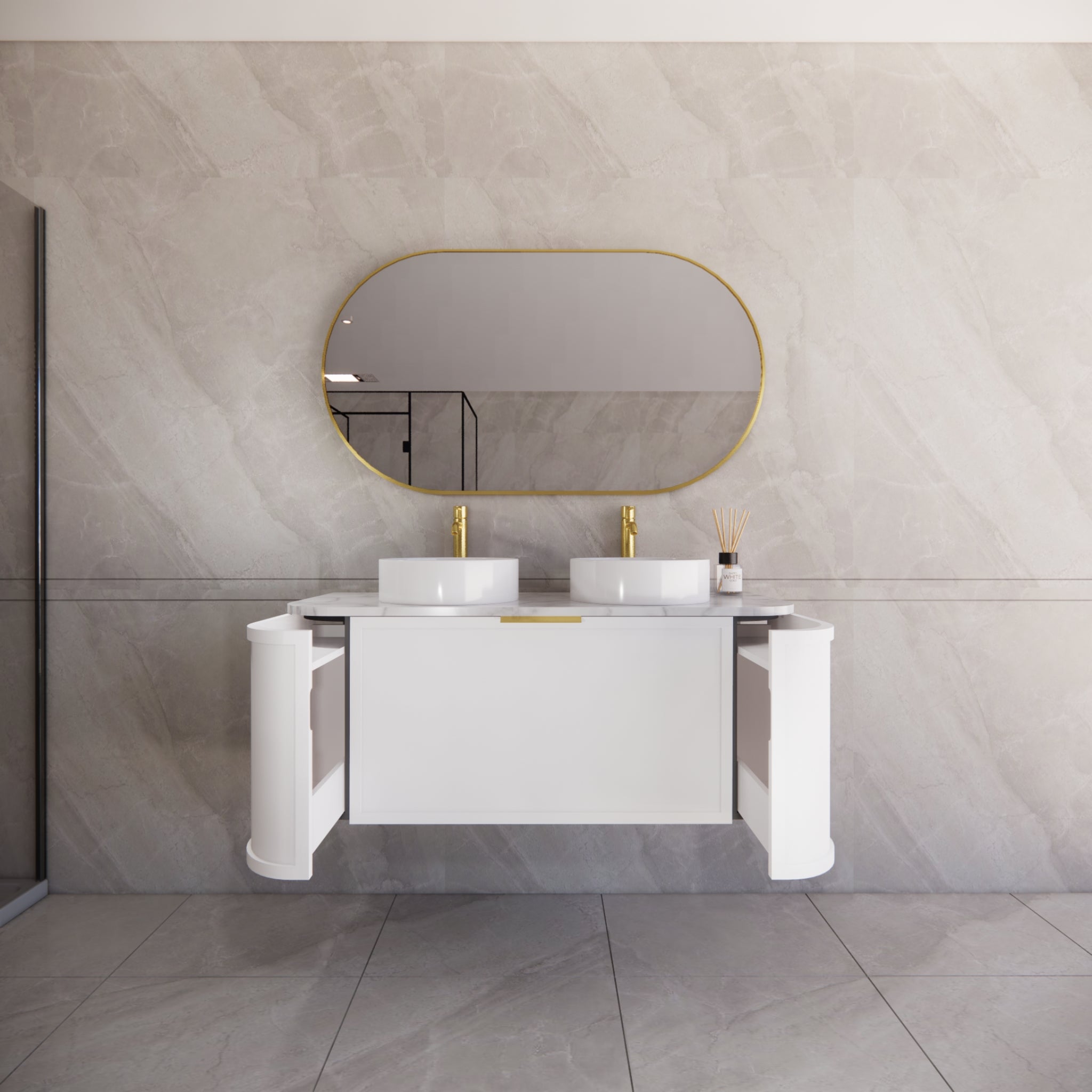 RIVA HOUSTON MATTE WHITE 1200MM DOUBLE BOWL WALL HUNG VANITY