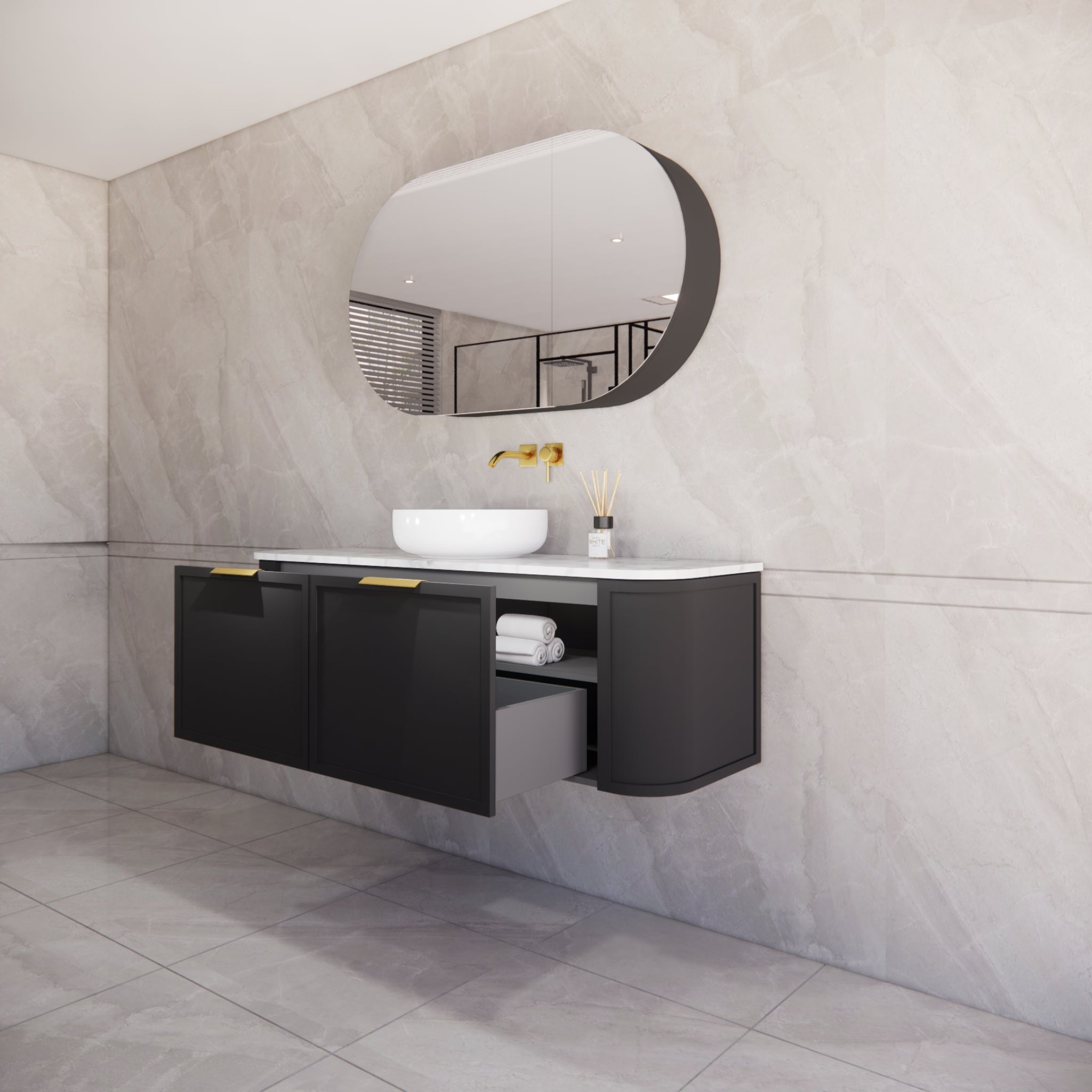 RIVA HOUSTON MATTE BLACK 1500MM SINGLE BOWL WALL HUNG VANITY