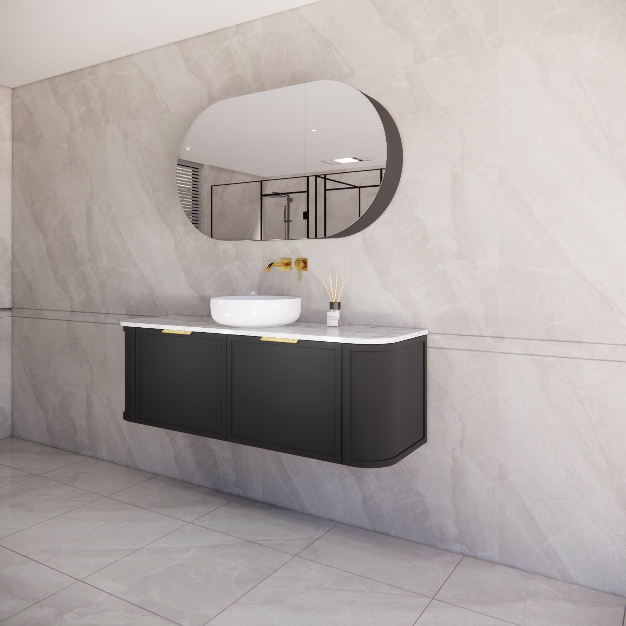 RIVA HOUSTON MATTE BLACK 1500MM SINGLE BOWL WALL HUNG VANITY