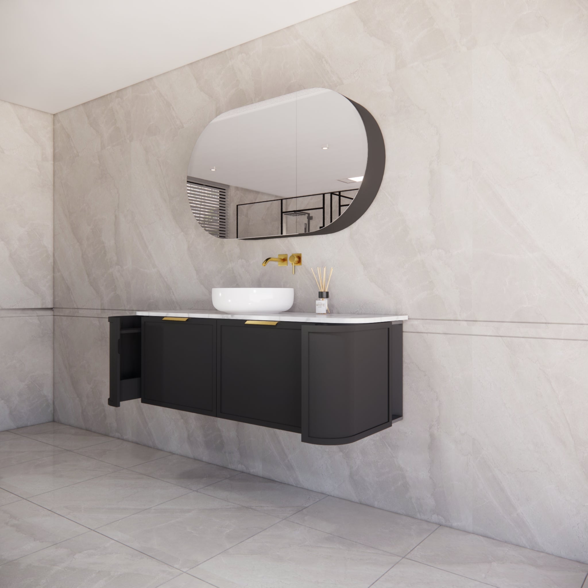 RIVA HOUSTON MATTE BLACK 1500MM SINGLE BOWL WALL HUNG VANITY