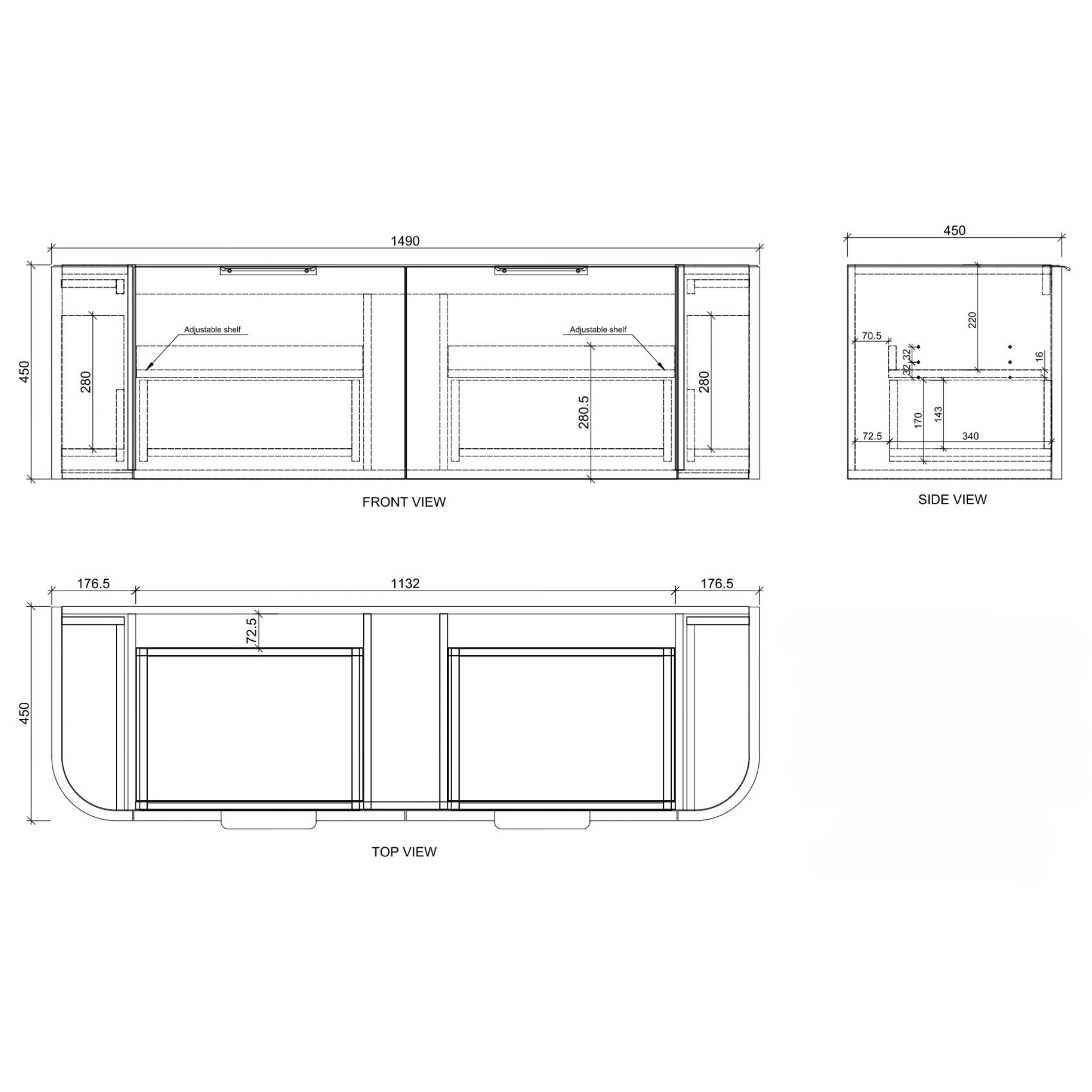 RIVA HOUSTON MATTE BLACK 1500MM SINGLE BOWL WALL HUNG VANITY
