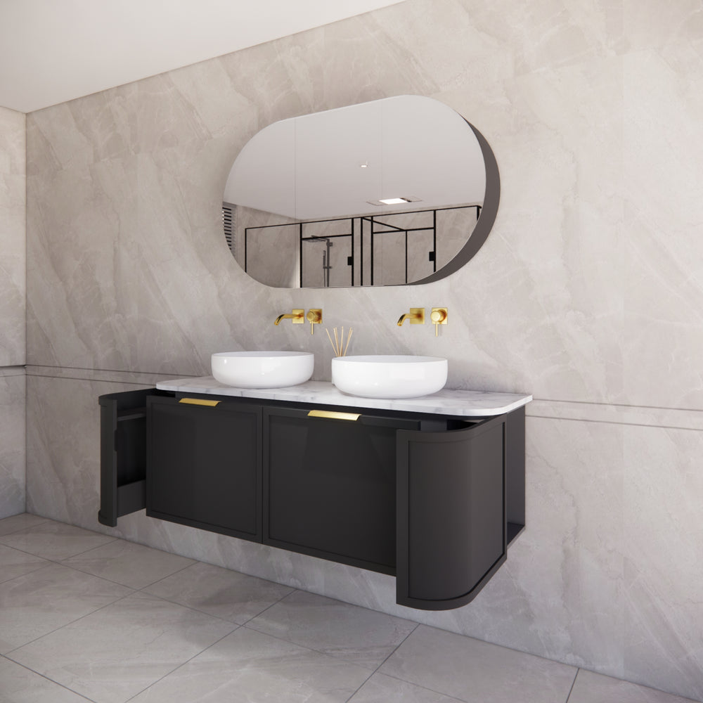 RIVA HOUSTON MATTE BLACK 1500MM DOUBLE BOWL WALL HUNG VANITY