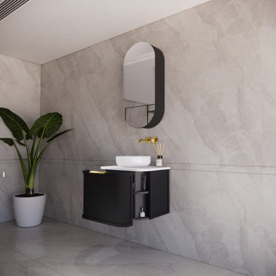 RIVA HOUSTON MATTE BLACK 600MM SINGLE BOWL WALL HUNG VANITY