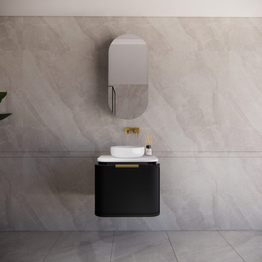 RIVA HOUSTON MATTE BLACK 600MM SINGLE BOWL WALL HUNG VANITY