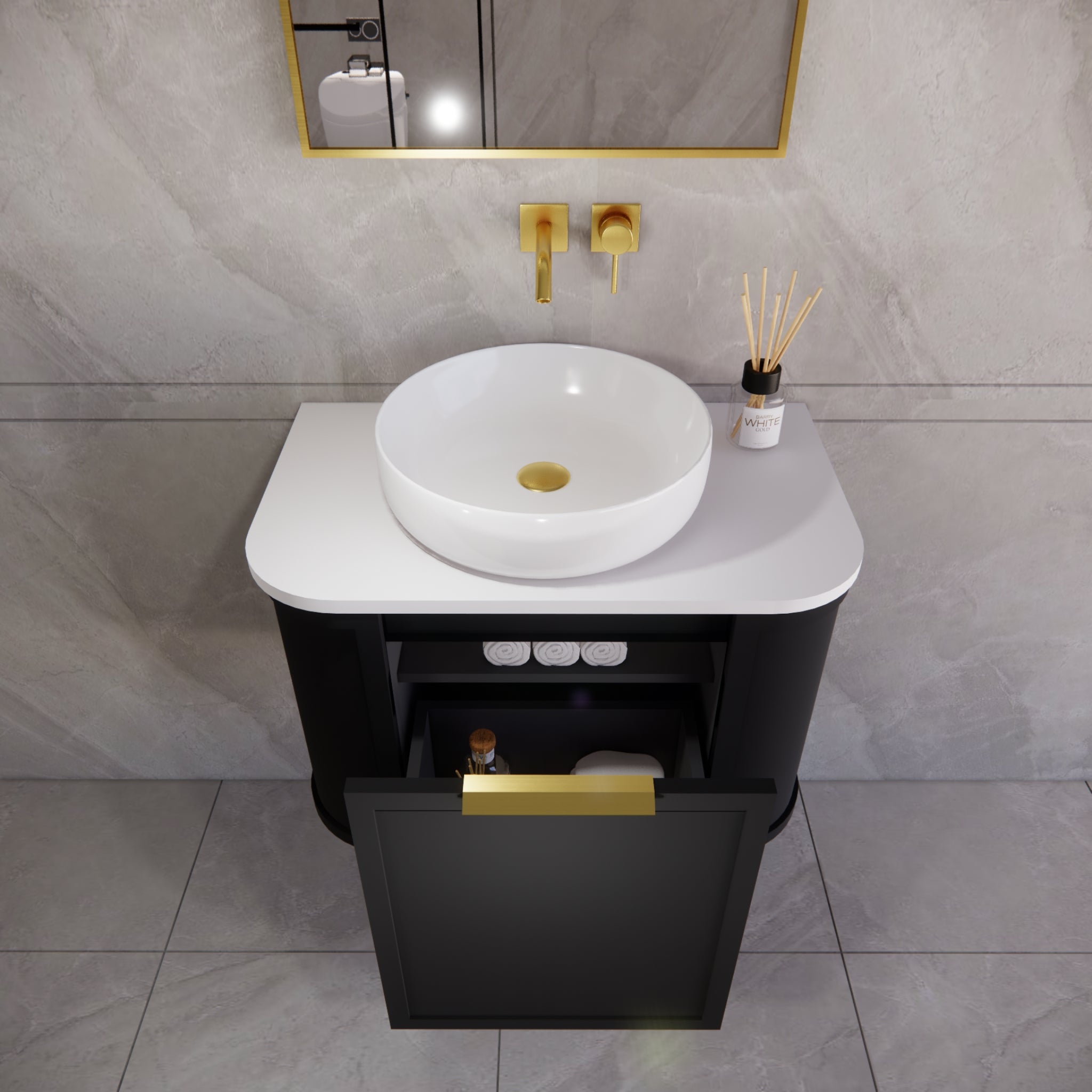 RIVA HOUSTON MATTE BLACK 750MM SINGLE BOWL WALL HUNG VANITY