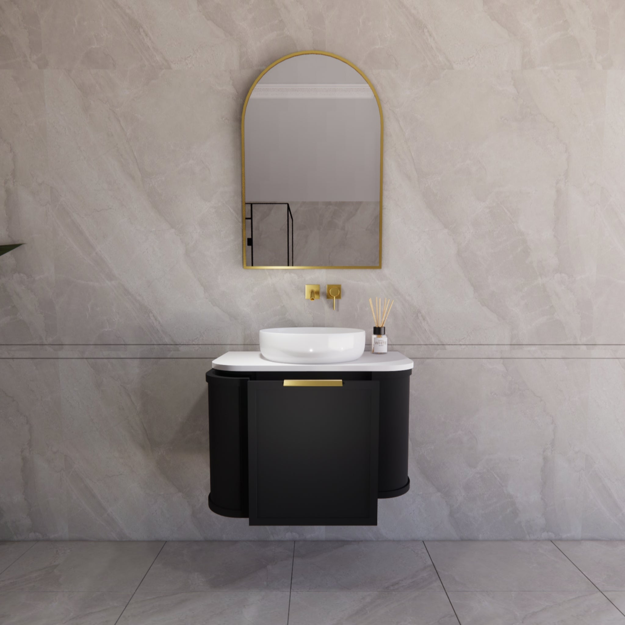 RIVA HOUSTON MATTE BLACK 750MM SINGLE BOWL WALL HUNG VANITY