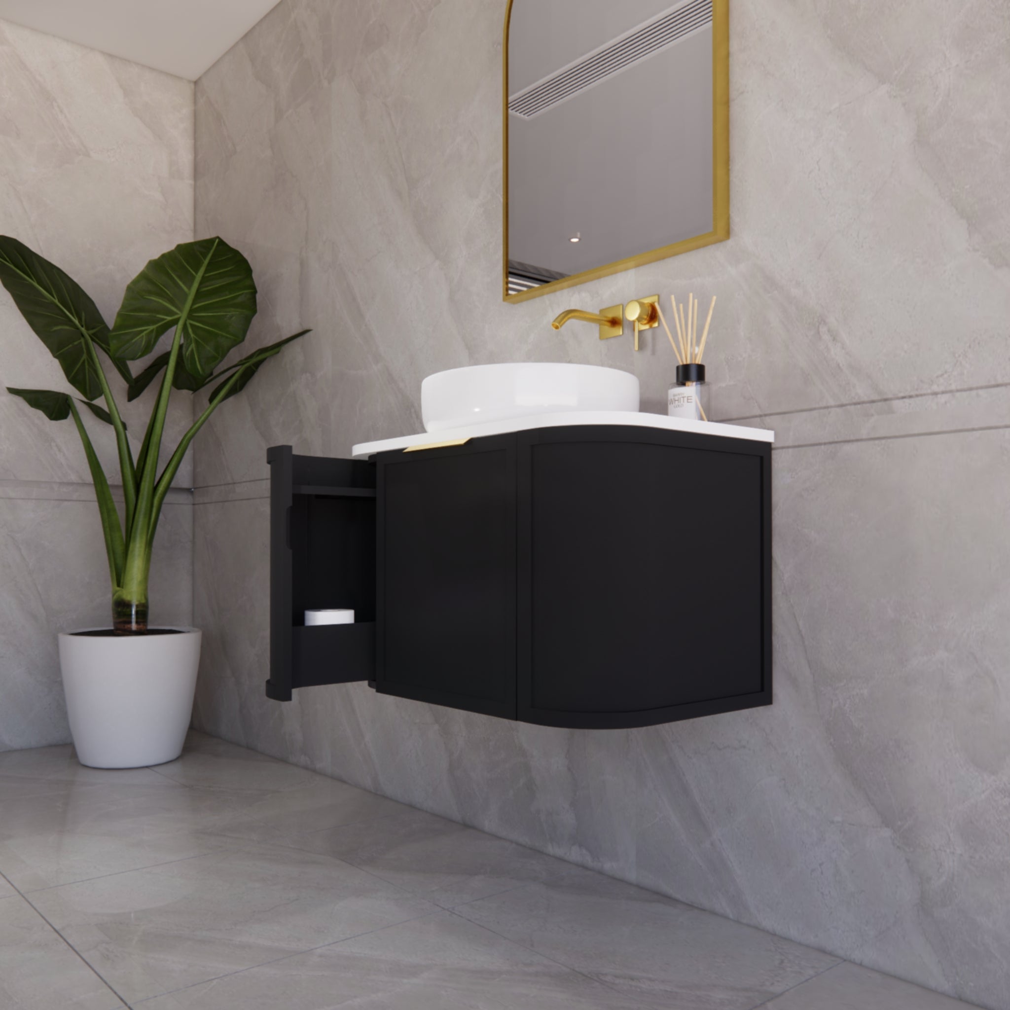 RIVA HOUSTON MATTE BLACK 750MM SINGLE BOWL WALL HUNG VANITY