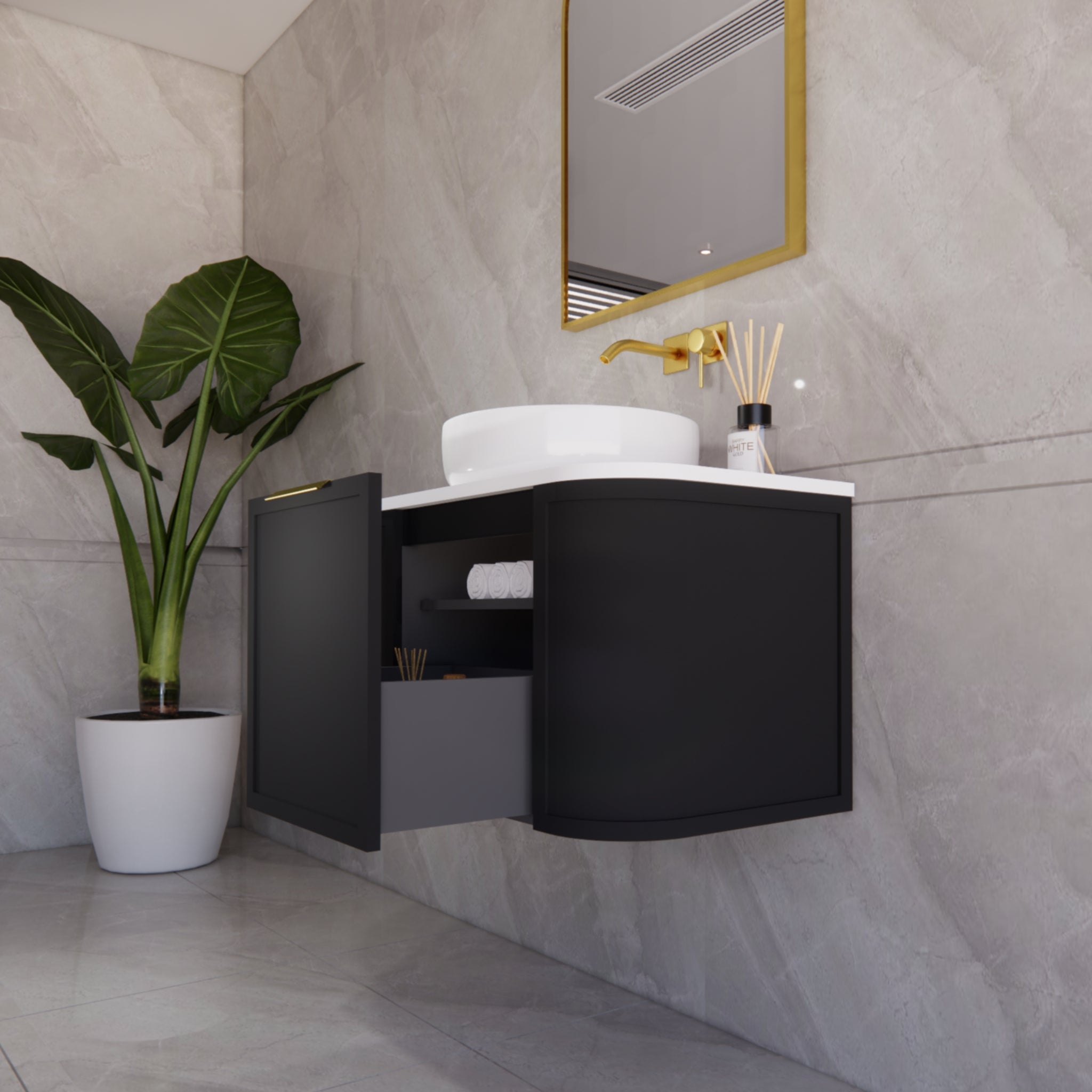 RIVA HOUSTON MATTE BLACK 750MM SINGLE BOWL WALL HUNG VANITY