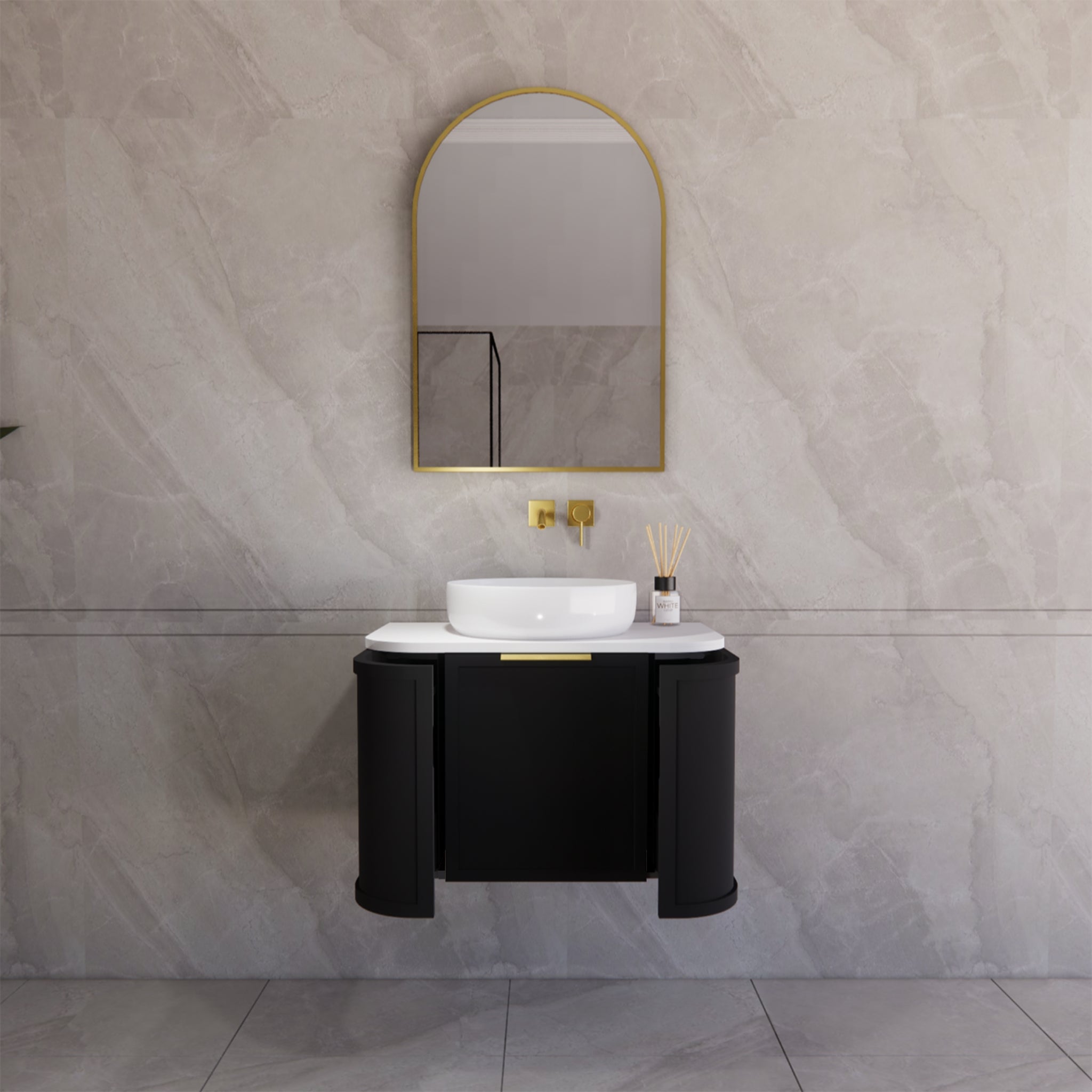 RIVA HOUSTON MATTE BLACK 750MM SINGLE BOWL WALL HUNG VANITY
