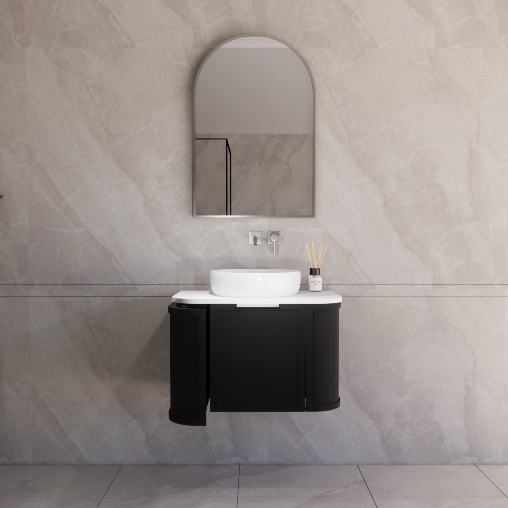 RIVA HOUSTON MATTE BLACK 750MM SINGLE BOWL WALL HUNG VANITY
