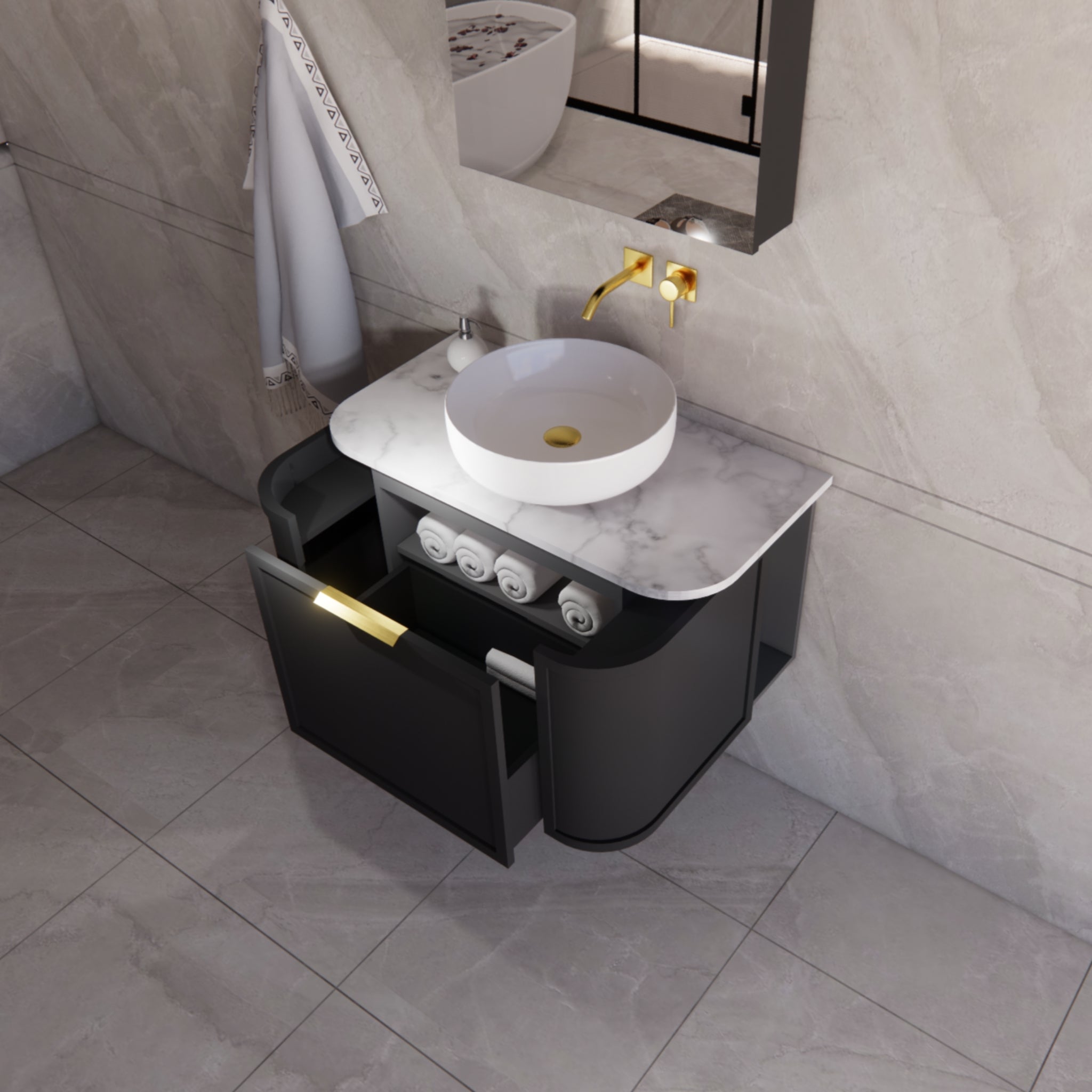 RIVA HOUSTON MATTE BLACK 900MM SINGLE BOWL WALL HUNG VANITY