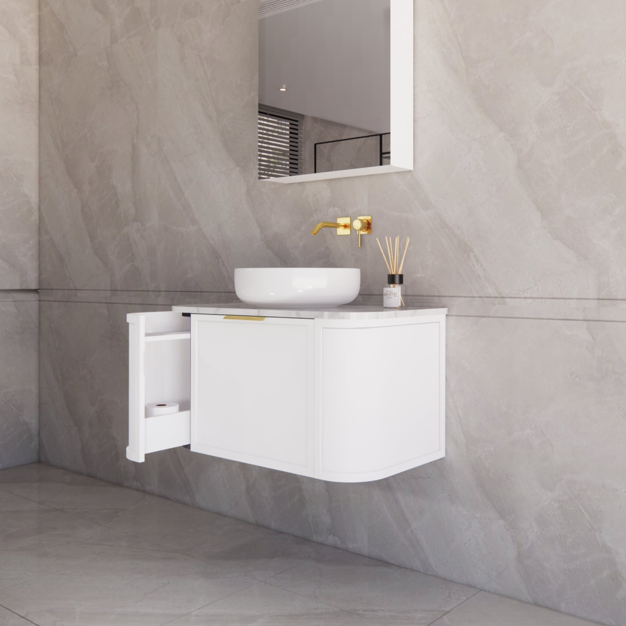 RIVA HOUSTON MATTE WHITE 900MM SINGLE BOWL WALL HUNG VANITY