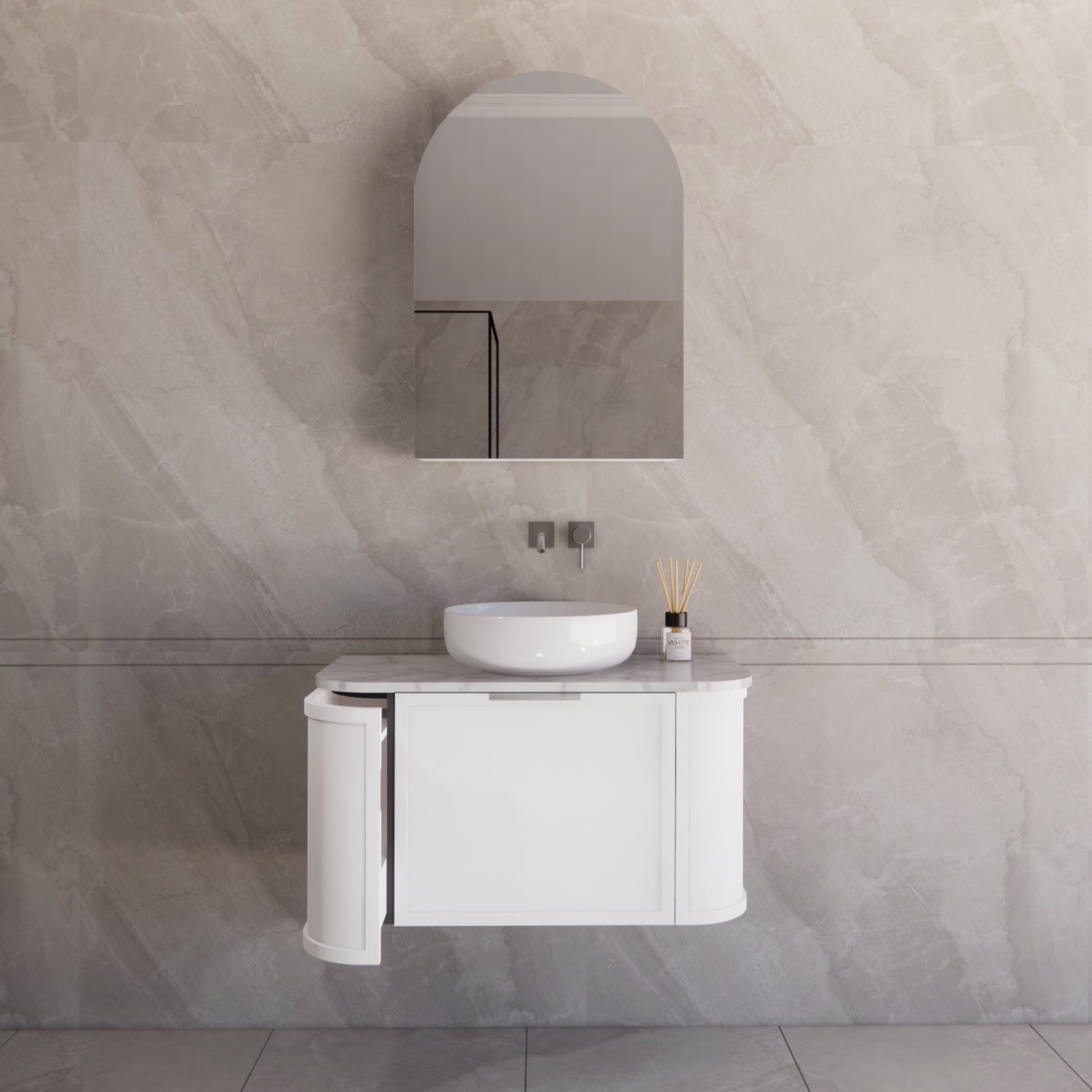 RIVA HOUSTON MATTE WHITE 900MM SINGLE BOWL WALL HUNG VANITY