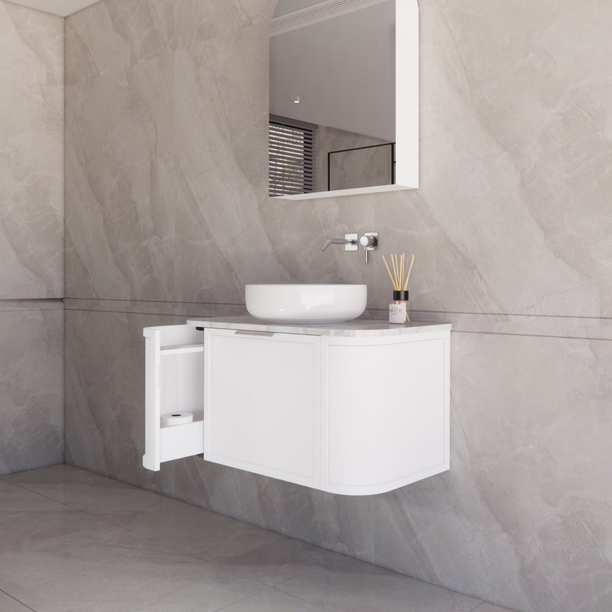 RIVA HOUSTON MATTE WHITE 900MM SINGLE BOWL WALL HUNG VANITY