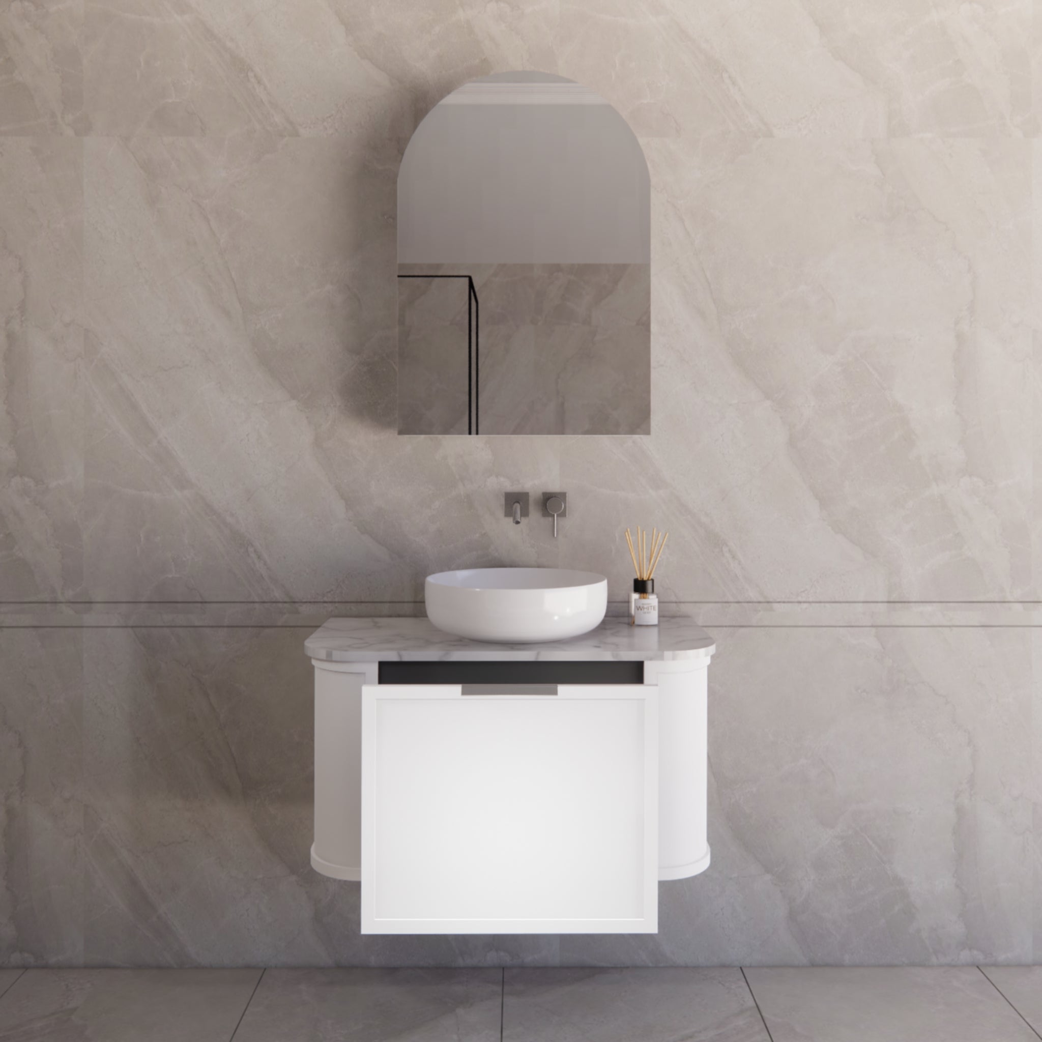 RIVA HOUSTON MATTE WHITE 900MM SINGLE BOWL WALL HUNG VANITY