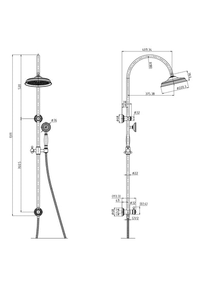 IKON CLASICO COMBINATION SHOWER SET 1311MM MATTE BLACK