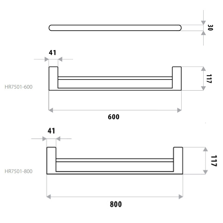 LINKWARE HUNTINGWOOD DOUBLE NON-HEATED TOWEL RAIL CHROME (AVAILABLE IN 600MM AND 800MM)