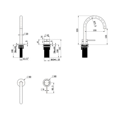 BELLA VISTA MICA LEAD FREE GOOSENECK HOB BASIN MIXER SET 225MM BRUSHED NICKEL