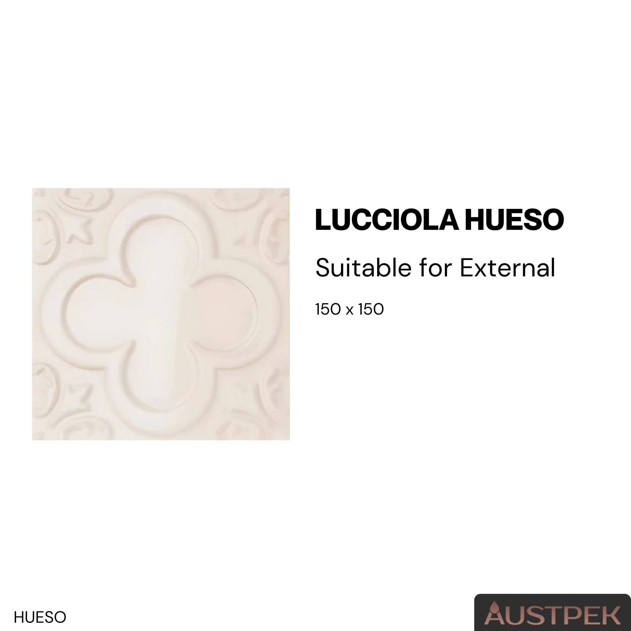 DUNE CERAMICA LUCCIOLA HUESO GLOSSY 150X150MM SQUARE TILE (PER BOX)