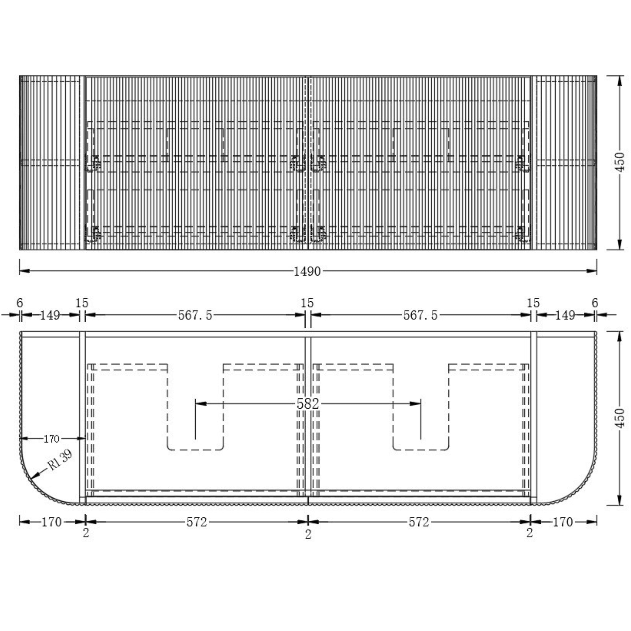 ORIO HAYMAN DARK WALNUT FLUTED 1500MM CURVE DOUBLE BOWL WALL HUNG VANITY