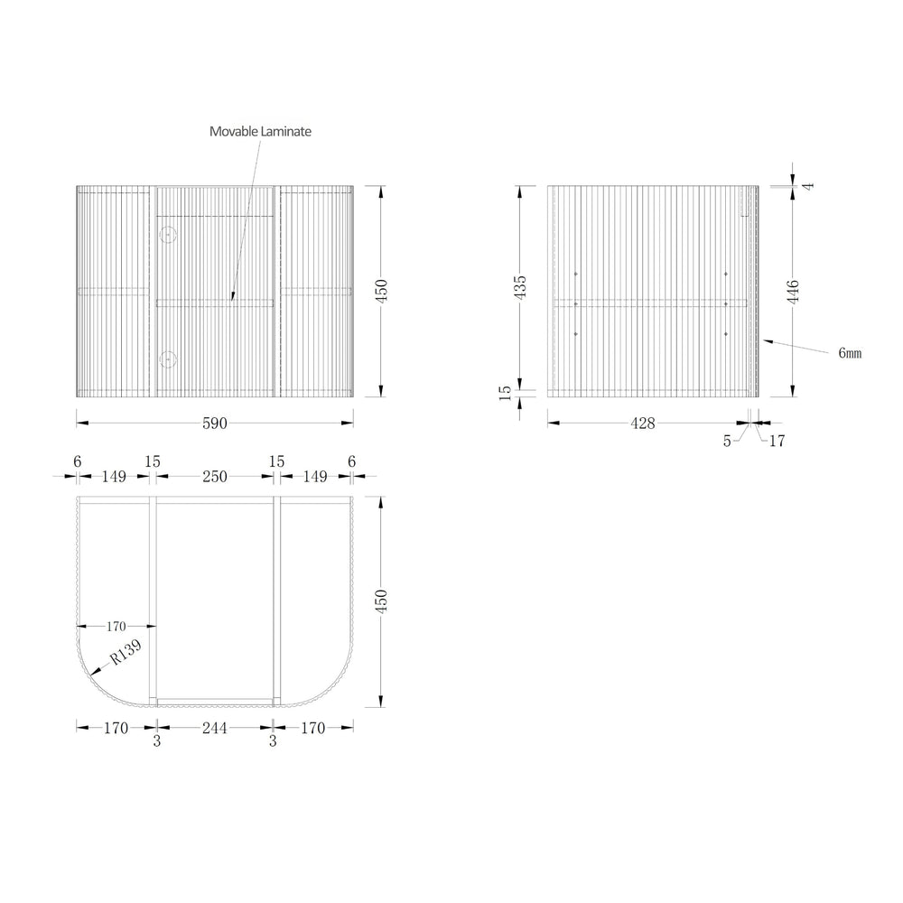 ORIO HAYMAN LIGHT WALNUT FLUTED 600MM CURVE SINGLE BOWL WALL HUNG VANITY