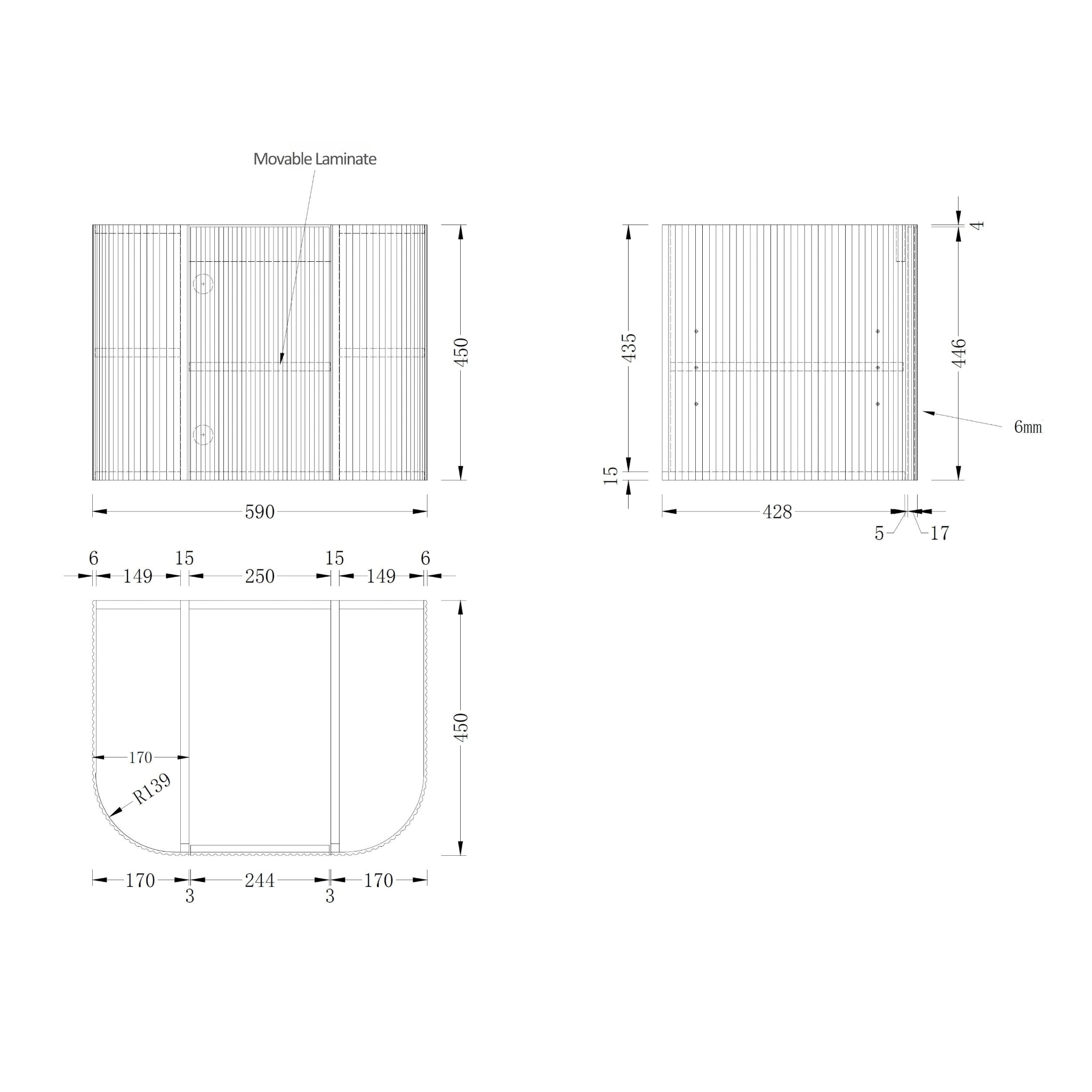 ORIO HAYMAN DARK WALNUT FLUTED 600MM CURVE SINGLE BOWL WALL HUNG VANITY