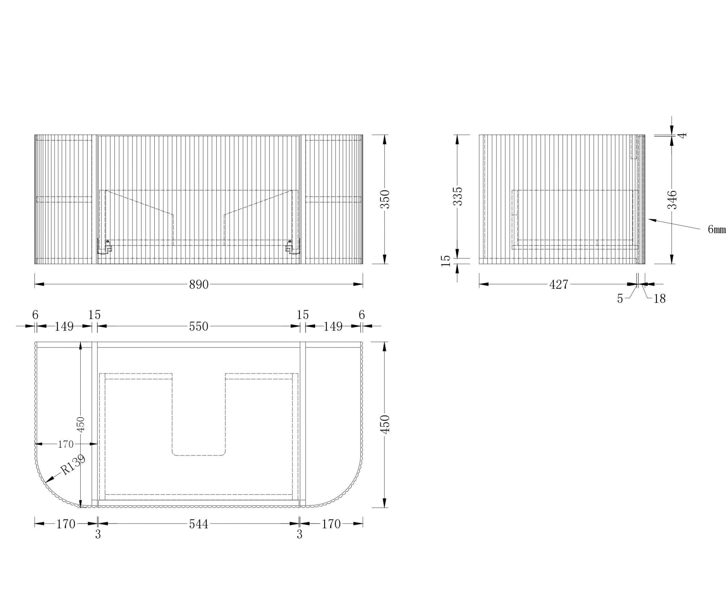 ORIO HAYMAN DARK WALNUT FLUTED 900MM CURVE SINGLE BOWL WALL HUNG VANITY