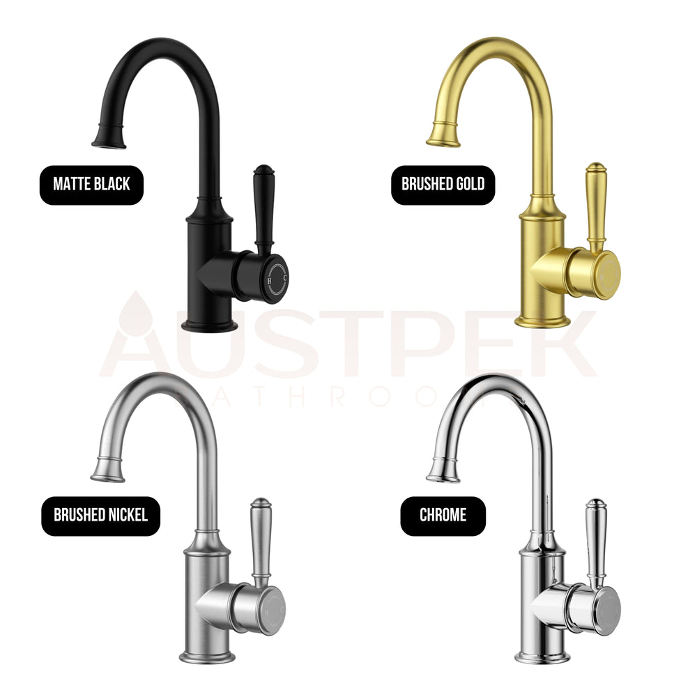 IKON CLASICO GOOSENECK BASIN MIXER 271MM MATTE BLACK (BRASS HANDLE)
