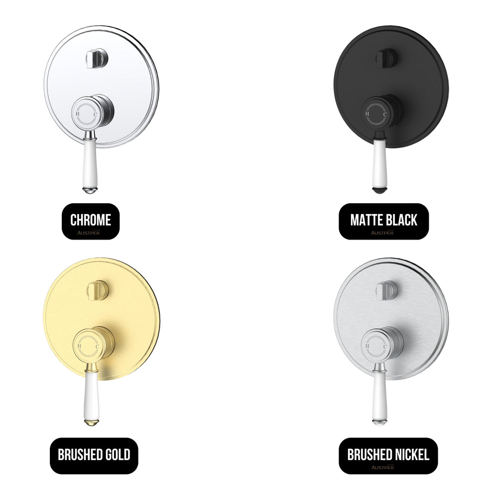 IKON CLASICO LEAD FREE WALL DIVERTER MIXER TRIM KIT WITH ROUGH IN BODY 160MM CERAMIC HANDLE BRUSHED NICKEL