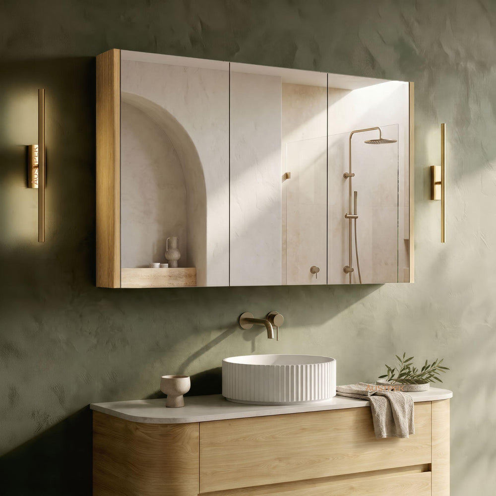ORIO HAYMAN LIGHT WALNUT FLUTED MIRROR SHAVING CABINET 1200MM