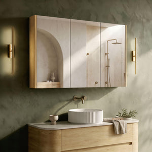 ORIO HAYMAN LIGHT WALNUT FLUTED MIRROR SHAVING CABINET 1200MM
