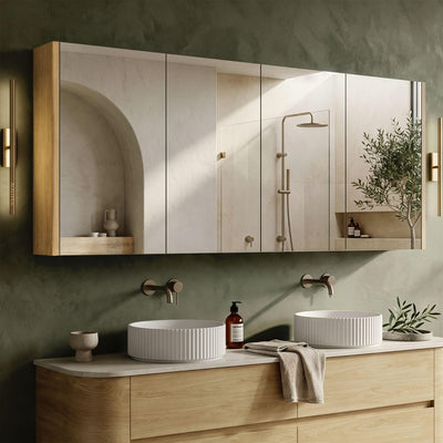 ORIO HAYMAN LIGHT WALNUT FLUTED MIRROR SHAVING CABINET 1800MM