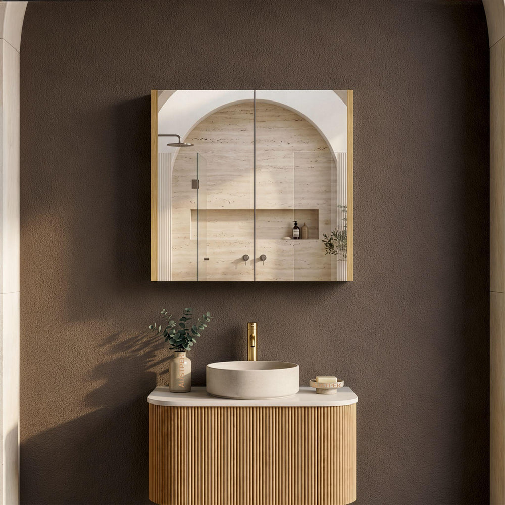 ORIO HAYMAN LIGHT WALNUT FLUTED MIRROR SHAVING CABINET 750MM