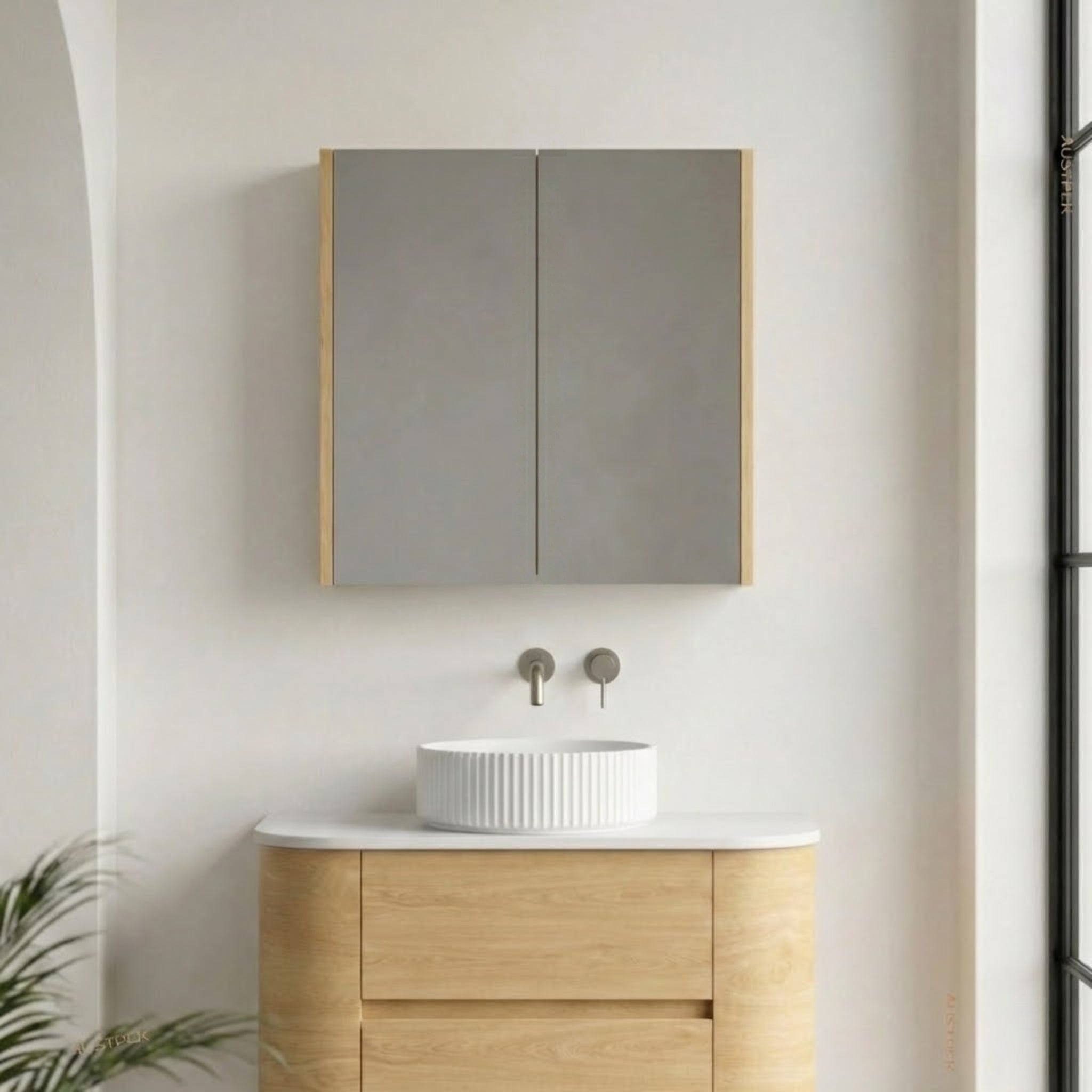 ORIO HAYMAN LIGHT WALNUT FLUTED MIRROR SHAVING CABINET 750MM