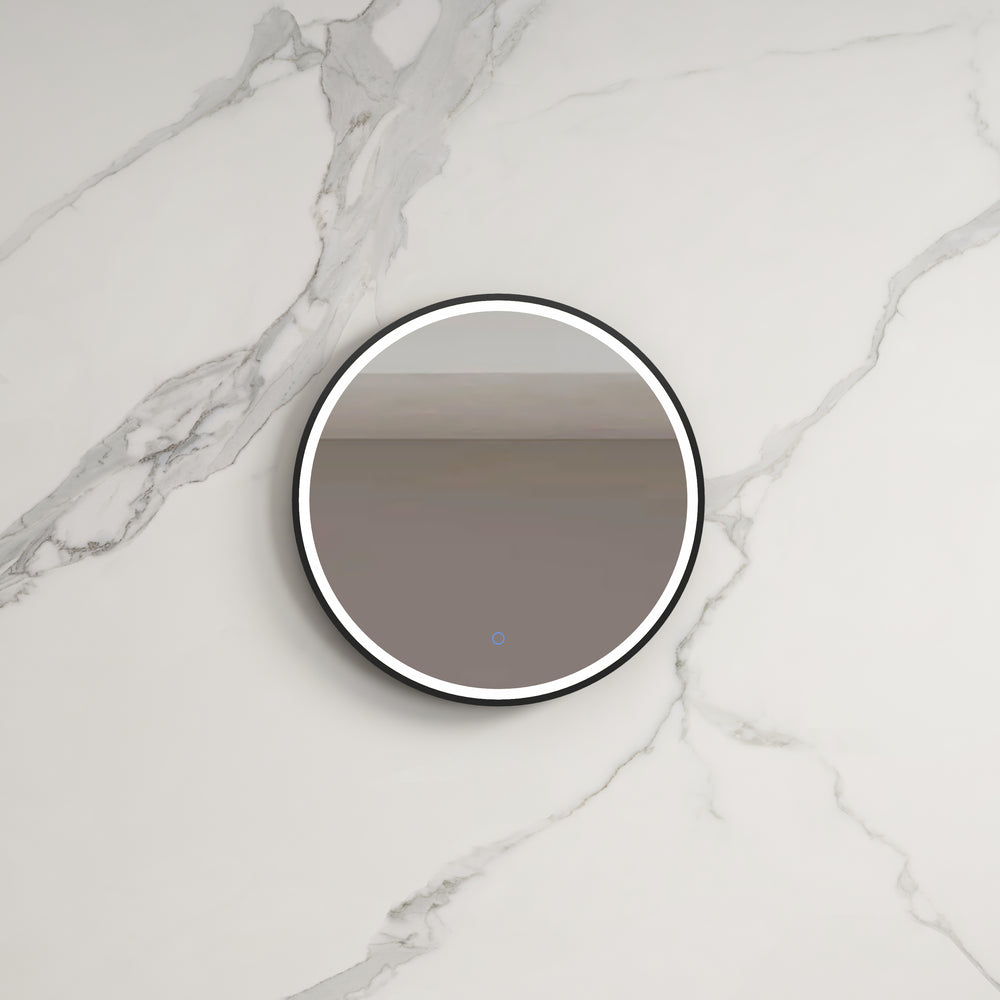 INFINITY HAMILTON ROUND LED MIRROR WITH BLACK ALUMINIUM FRAMED TRIO COLOUR 600X600MM